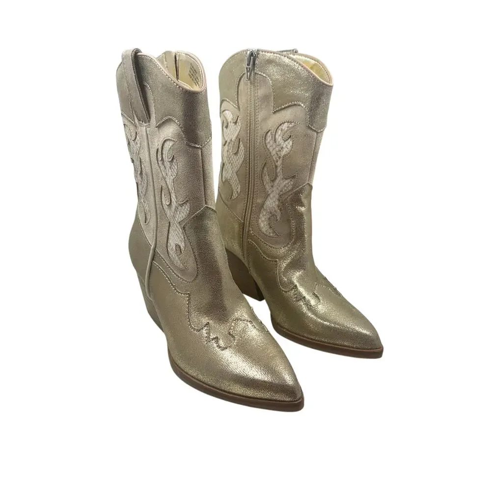 Dolce Vita Lunar Cowboy Boot – Size 6.5 – Gold Metallic Snake Print – NWOB - Picture 3 of 12